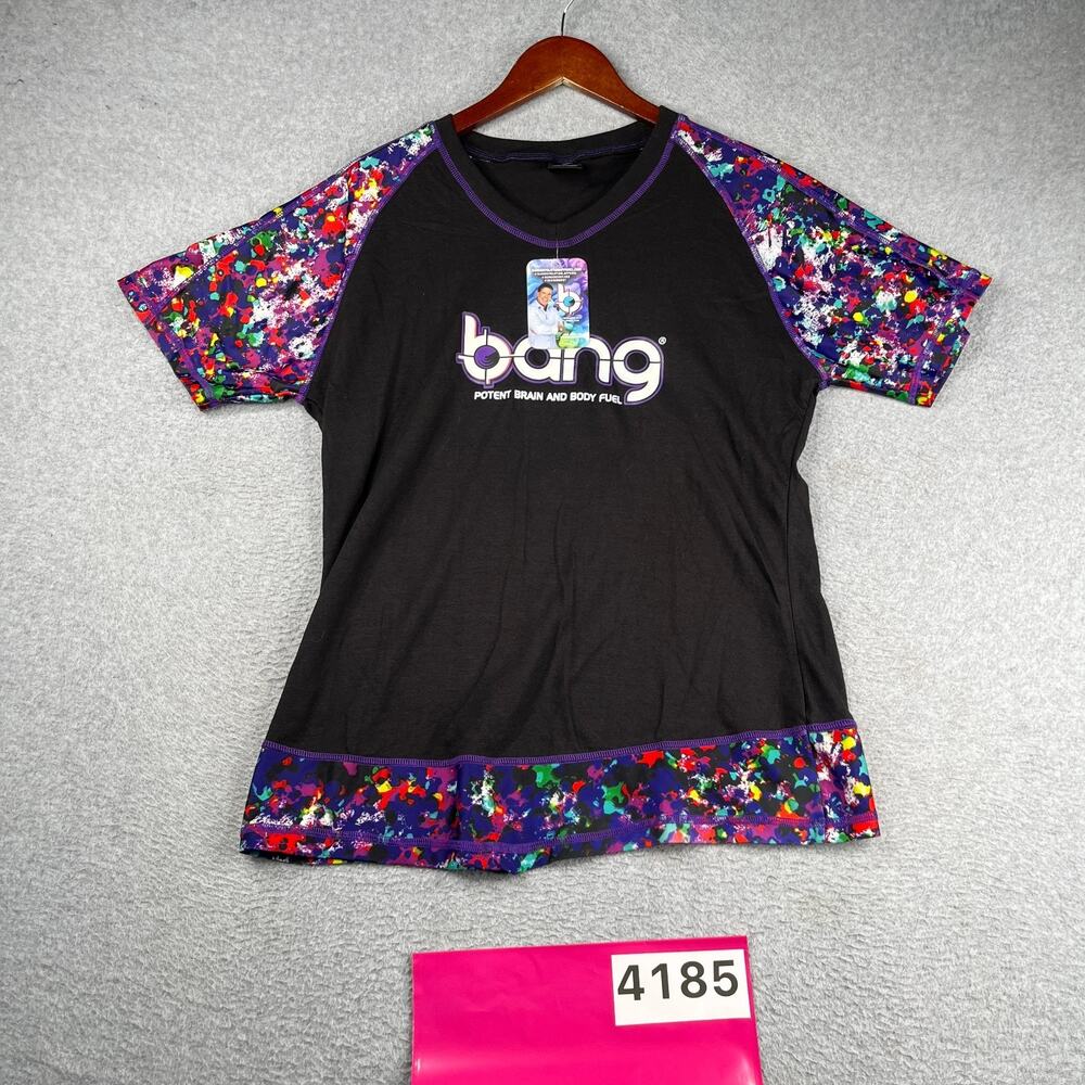 Womens Bang Energy Drink Short Sleeve Performance Shirt V Neck Medium NEW NWT